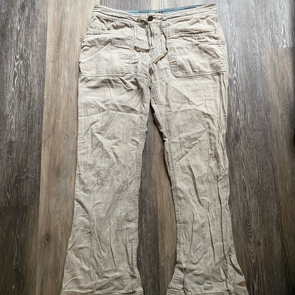 The North Face Linen Striped Mid Rise Cream Tan Hiking Pants 10 Gorpcore Granola